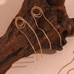 18K Gold Plated 316L Stainless Steel Double Circle Long Drop Chain Earrings